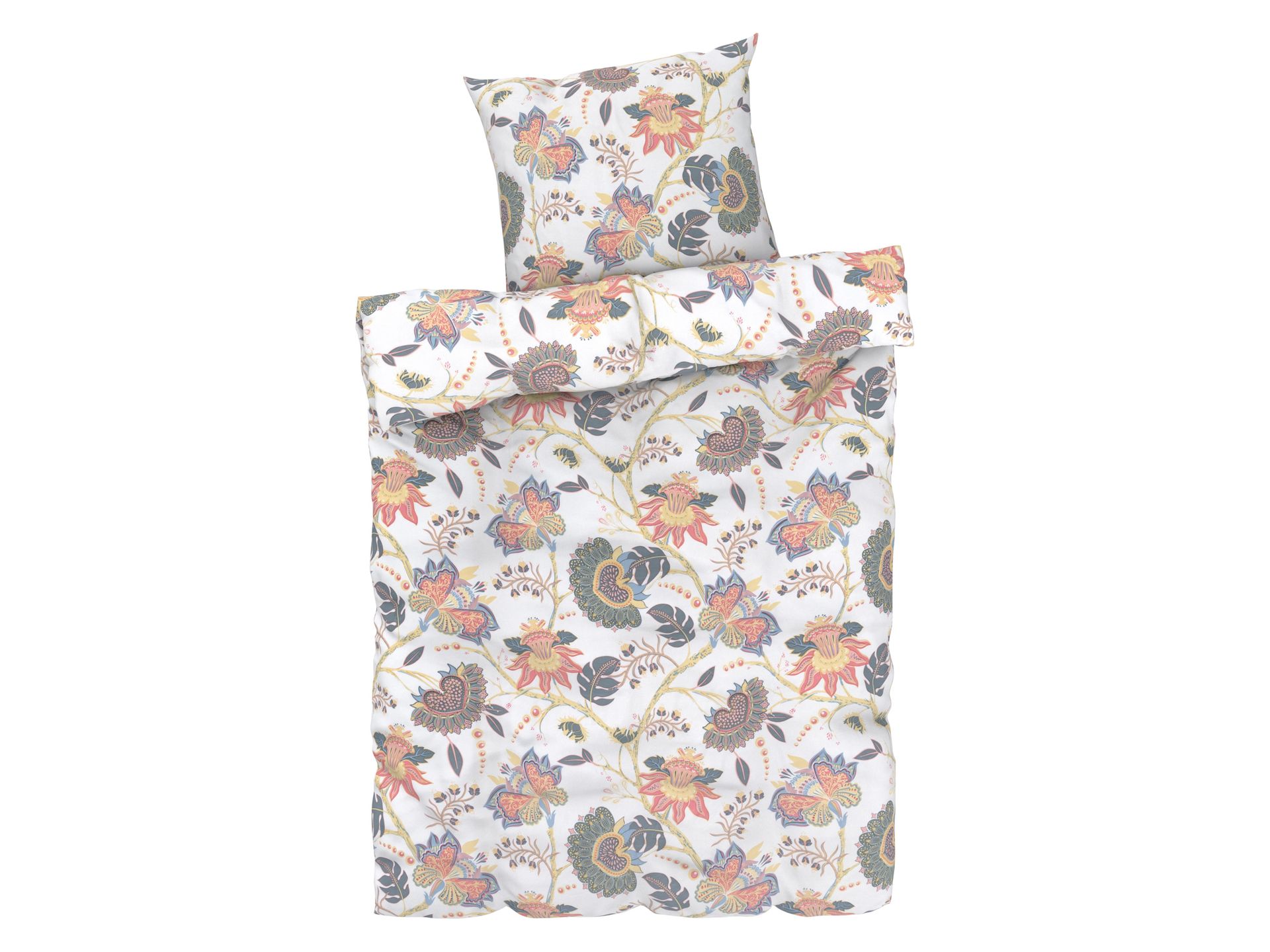 LIVARNO home Pościel z mikrowłókna satynowego, 140 x 200 cm (Kwiaty/ biały)