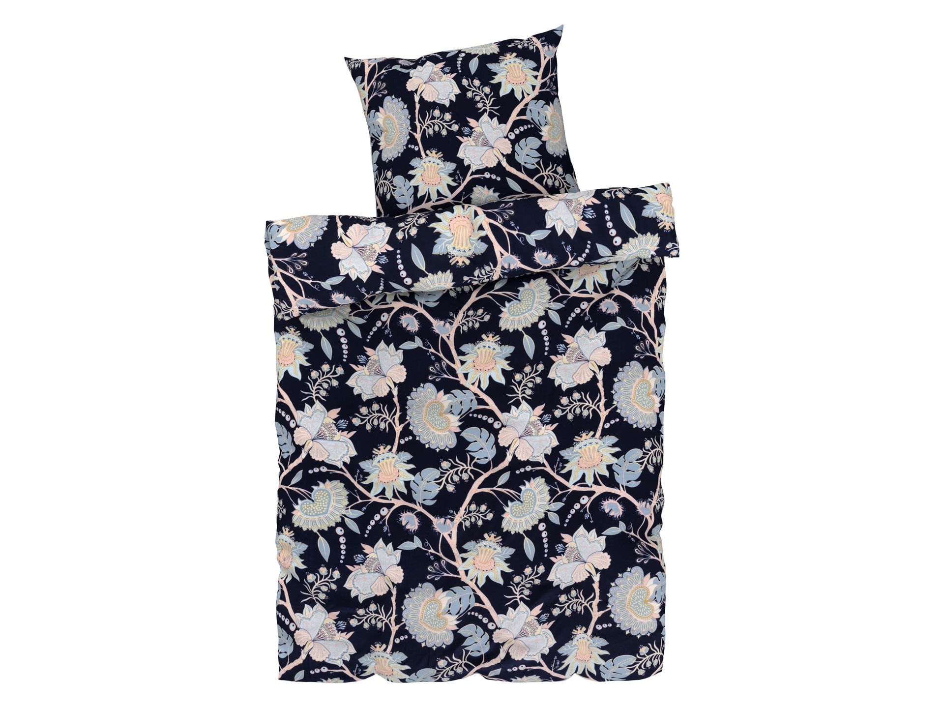 LIVARNO home Pościel z mikrowłókna satynowego, 140 x 200 cm (kwiaty/granatowe)