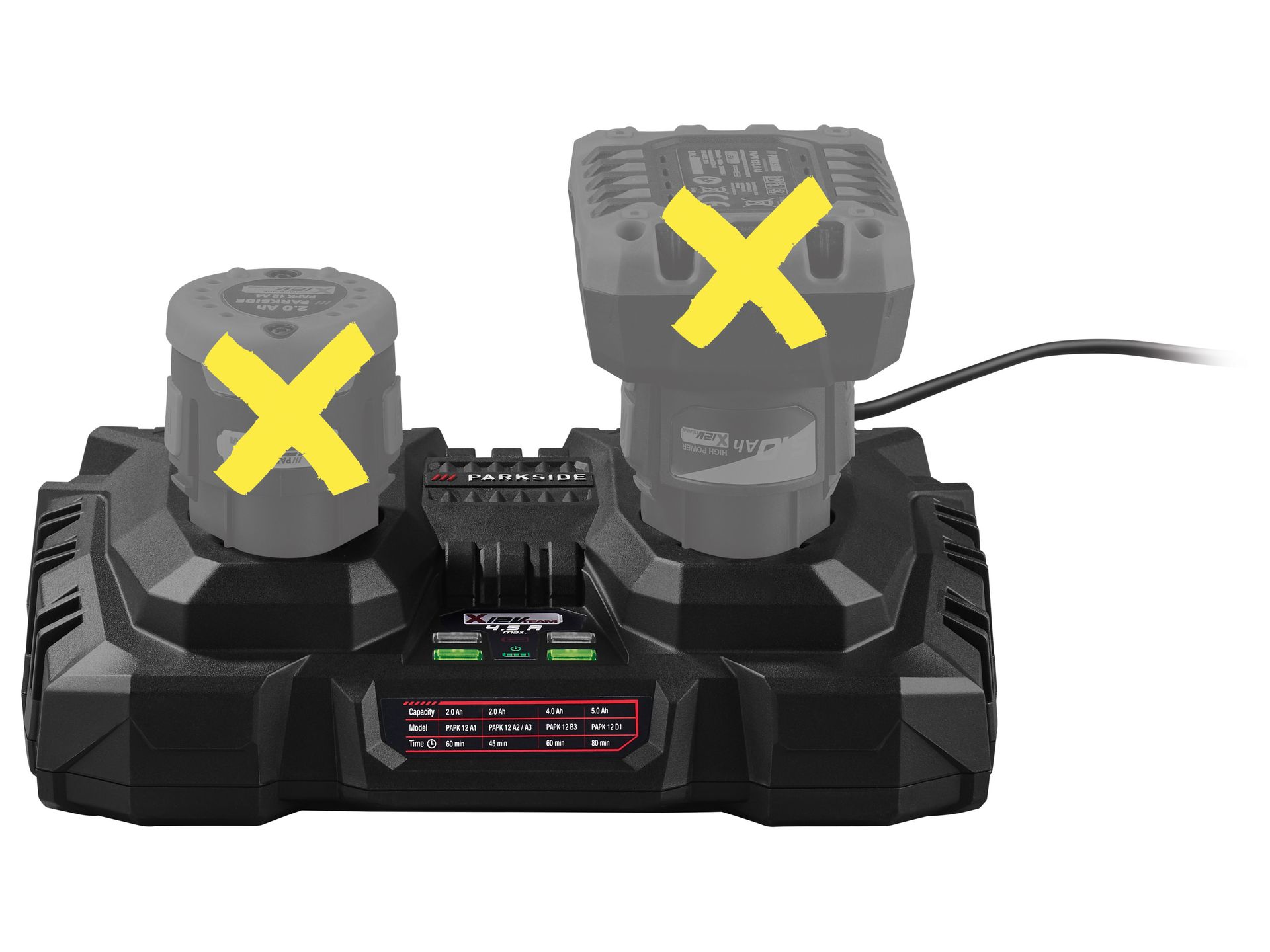 PARKSIDE® Podwójna ładowarka 12 V, 2 x 4,5 A, PDSLK 12 B2 (bez akumulatorów)