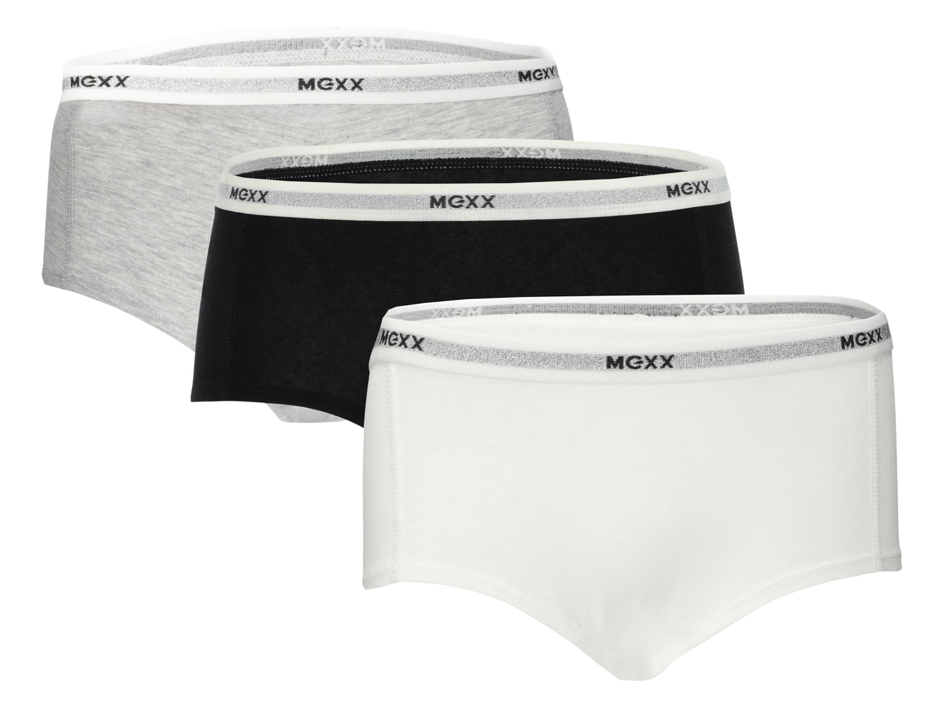 MEXX Majtki hipstery damskie z bawełną, 3 pary (Czarny/biały/szary, XL)
