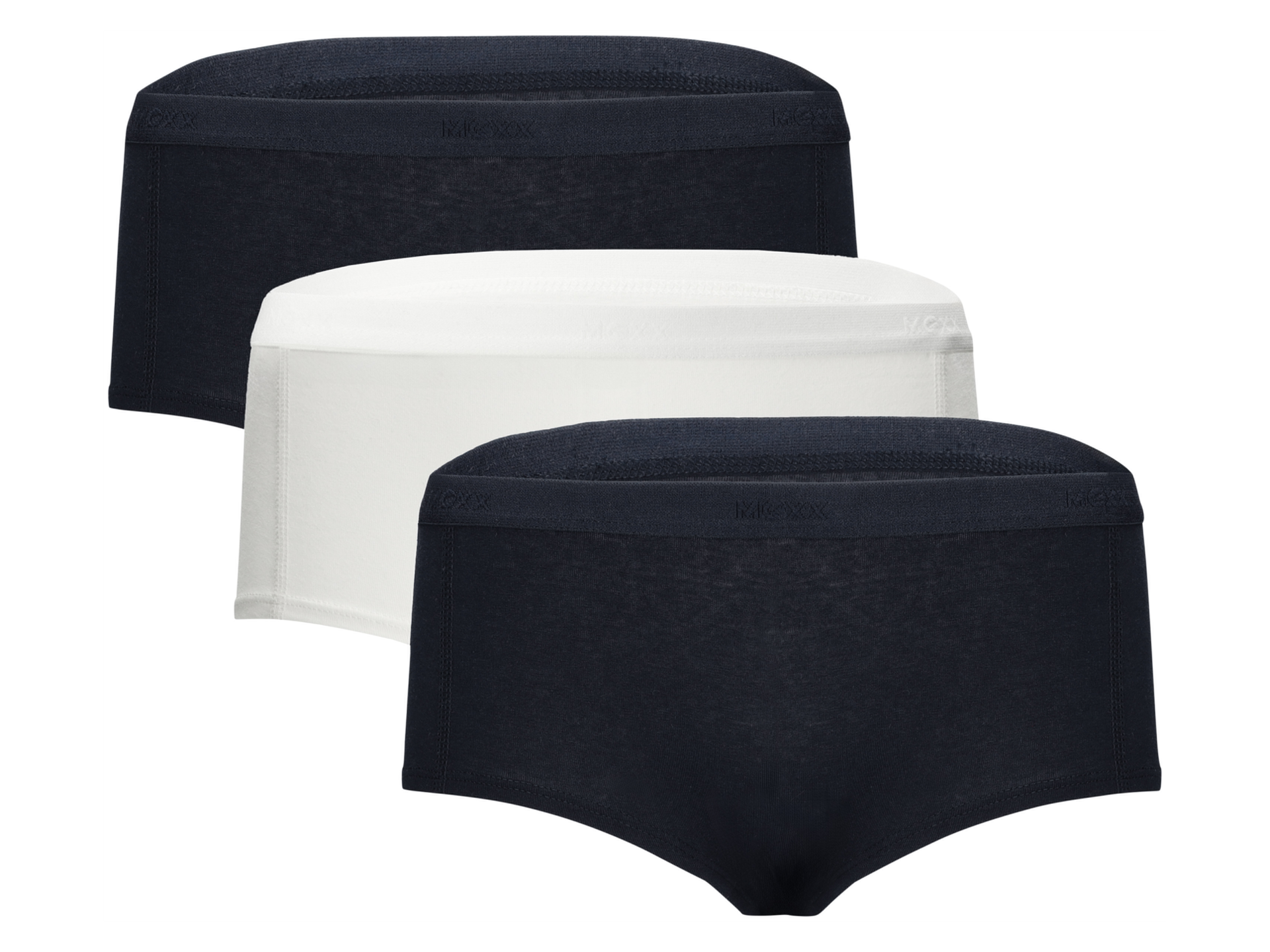 MEXX Majtki hipstery damskie z bawełną, 3 pary (Granatowy/biały, L)