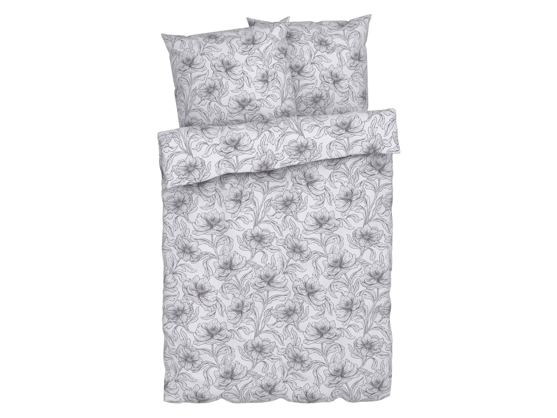 LIVARNO home Pościel z bawełny renforcé, 160 x 200 cm (Kwiaty/biały/szary)