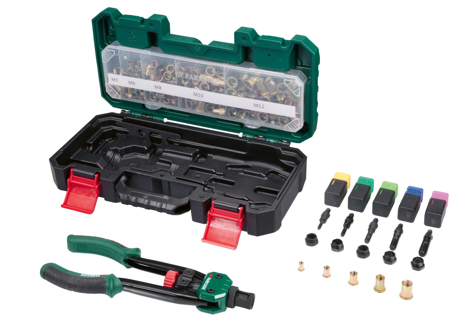 PARKSIDE® Szczypce do nitowania nakrętek z osprzętem, 150 elementów