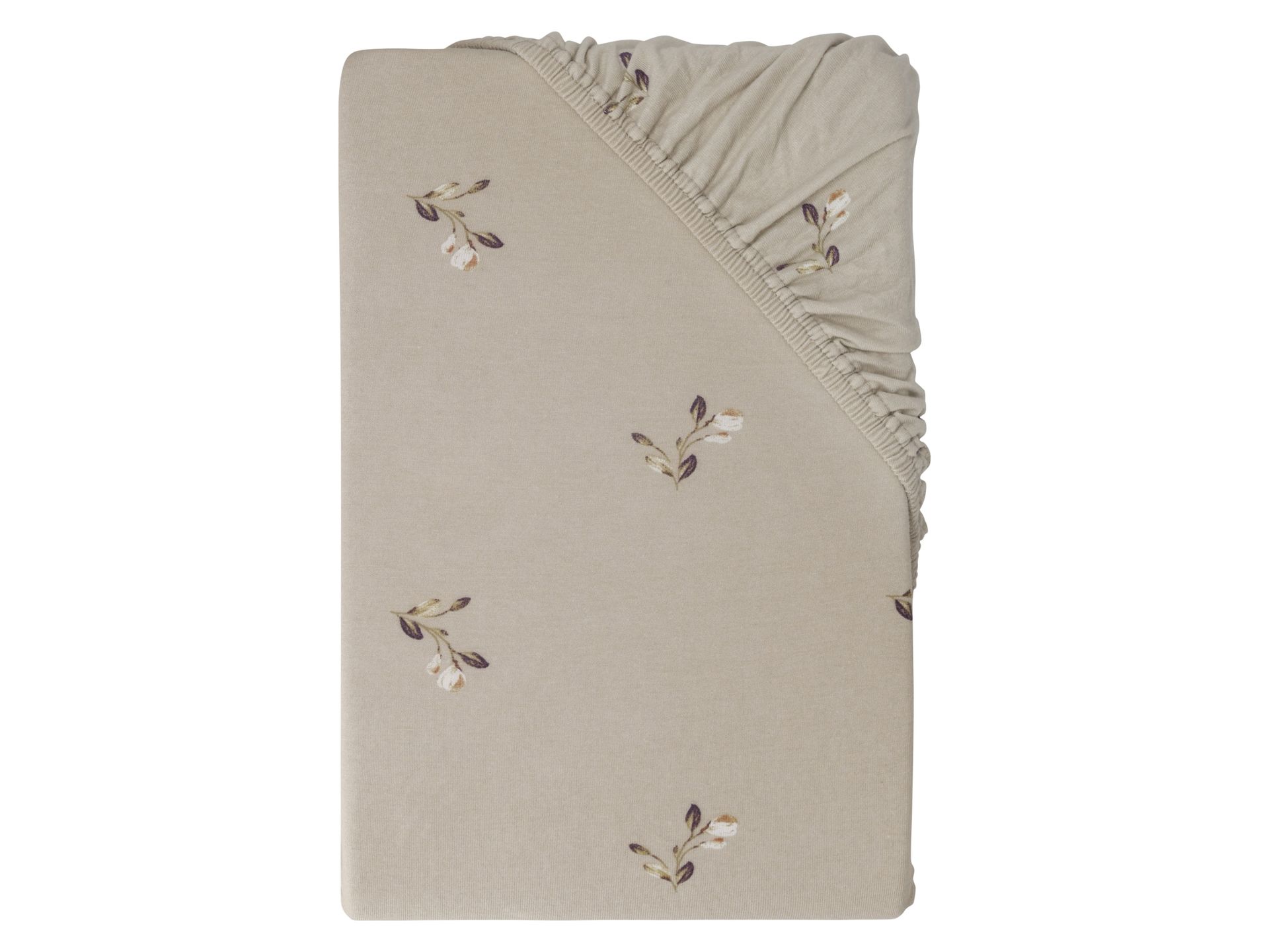 LIVARNO home Prześcieradło z gumką, 90-100 x 200 cm (Kwiaty/beżowy)