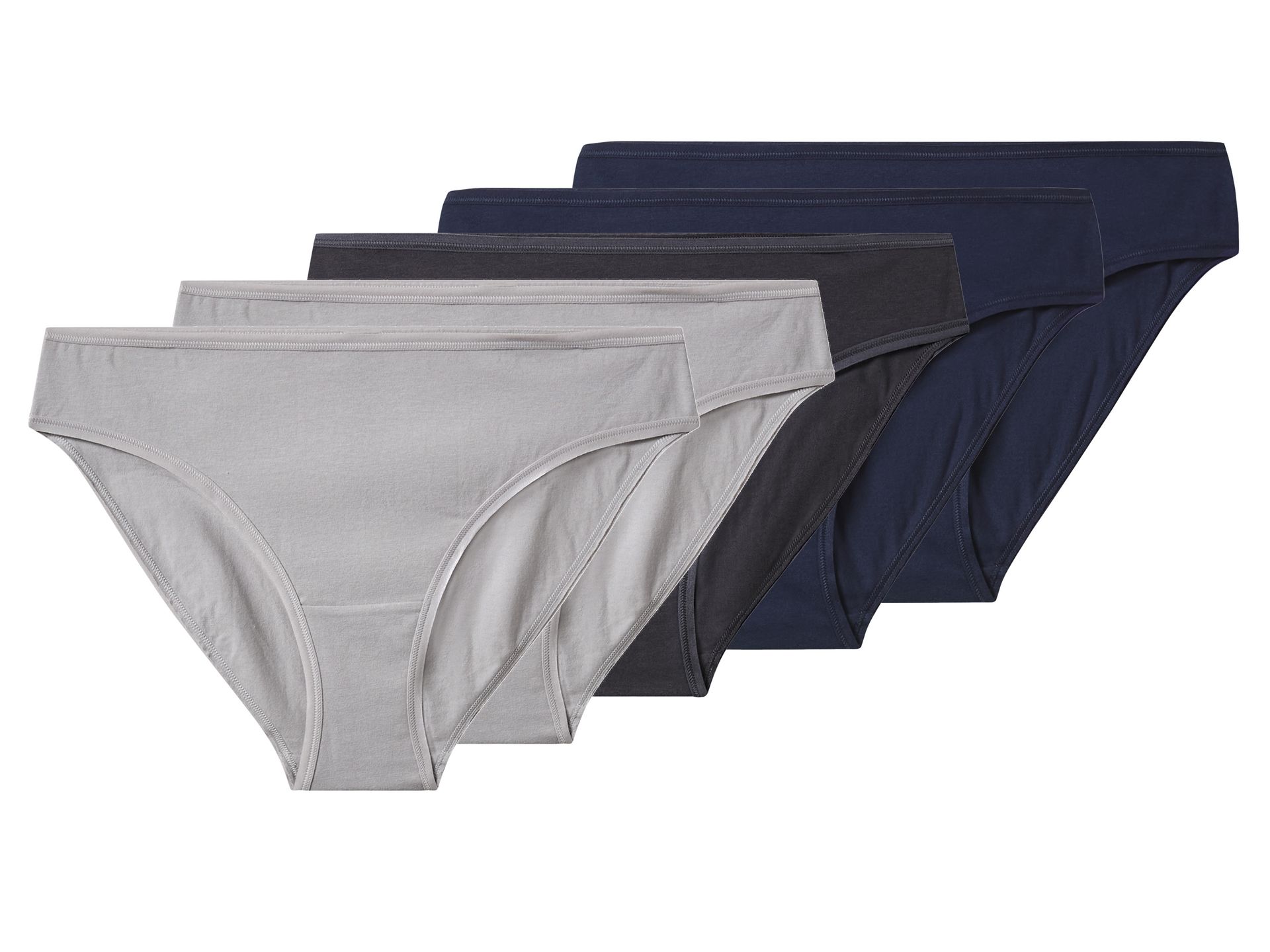 esmara® Majtki slipy damskie z bawełną, 5 par (granatowy/ciemnoszary/jasnoszary, XXL (52/54))