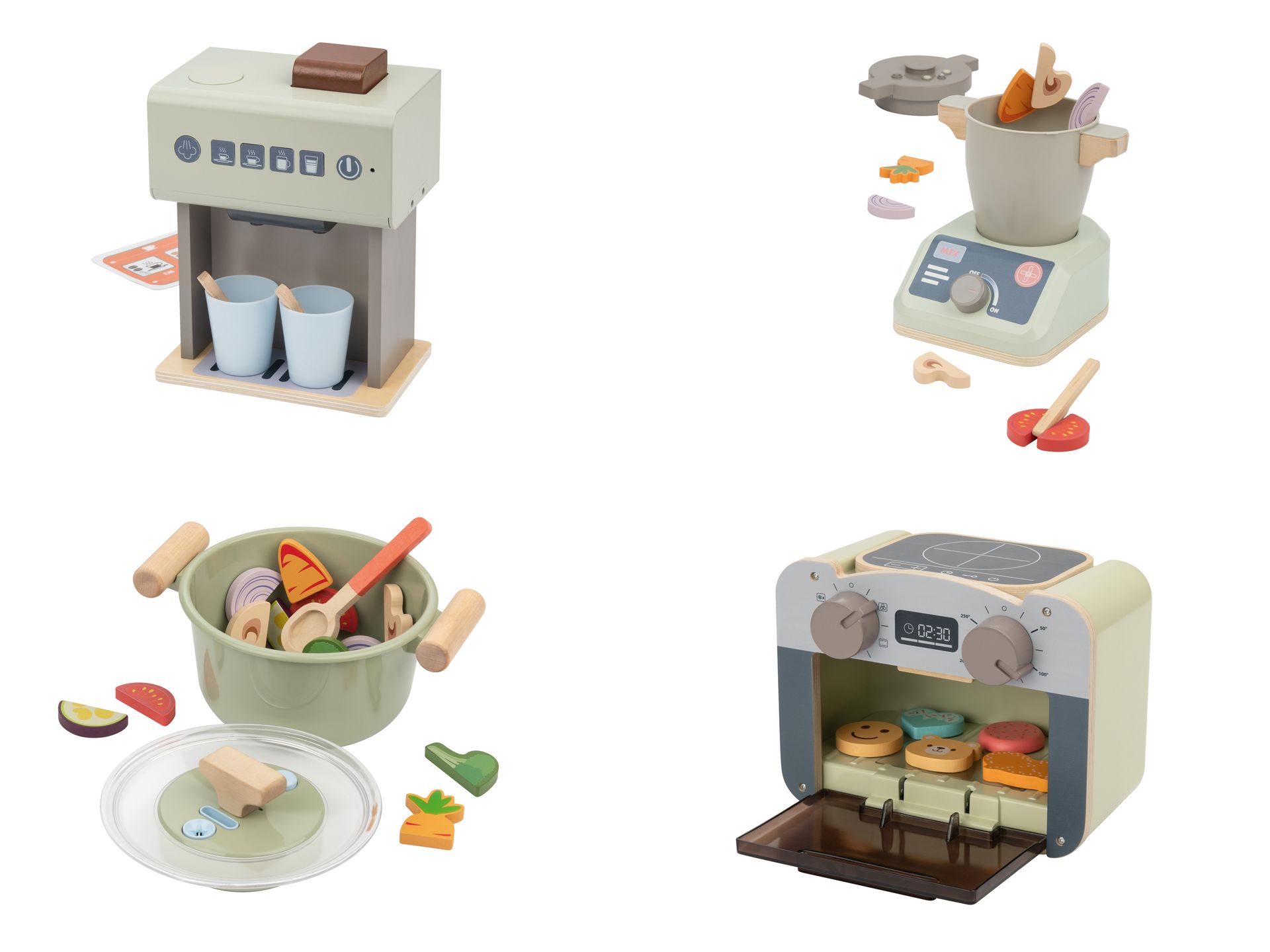 Lupilu Drewniany ekspres do kawy / robot kuchenny / garnek / piekarnik do zabawy