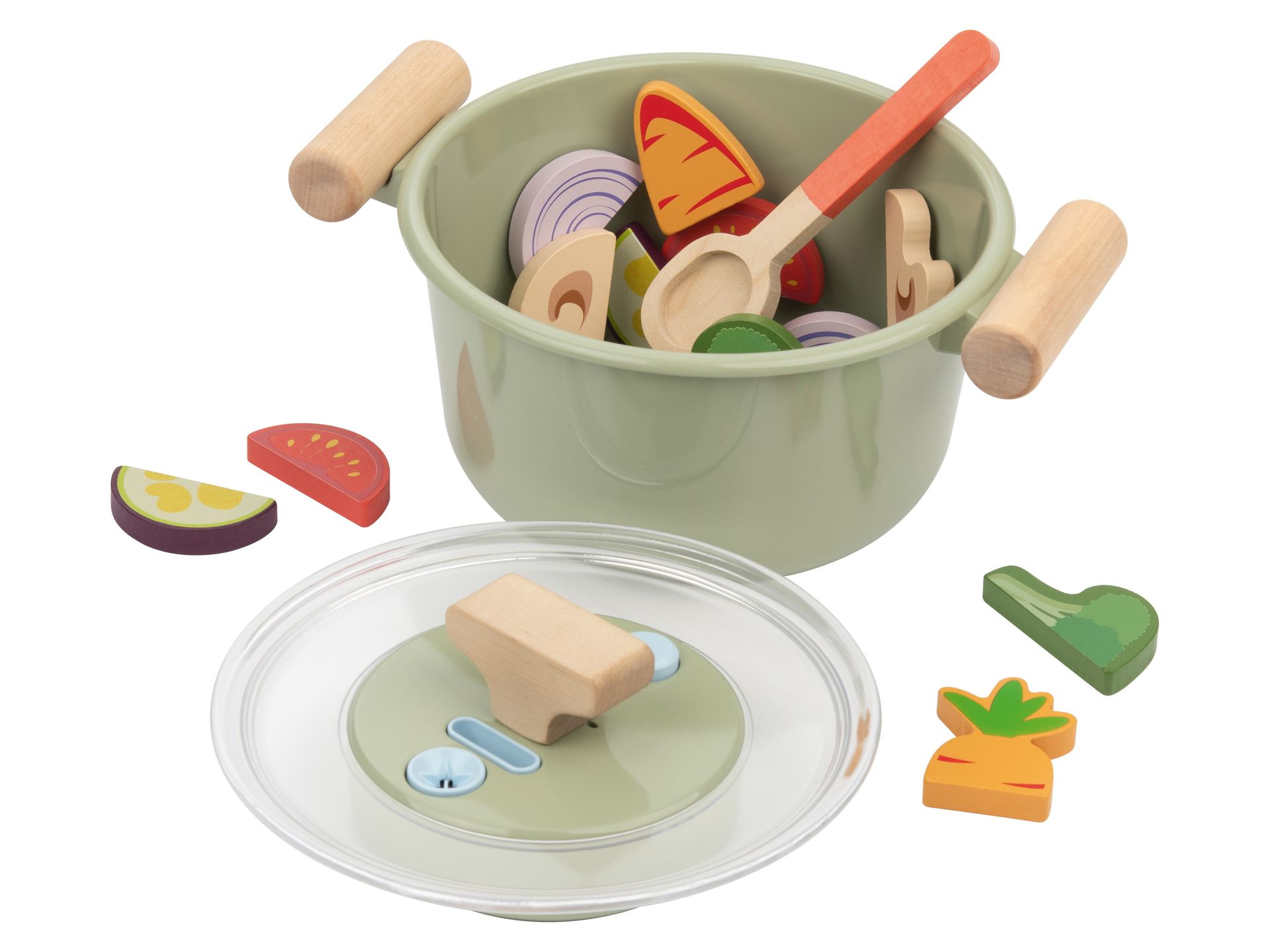 Lupilu Drewniany ekspres do kawy / robot kuchenny / garnek / piekarnik do zabawy Brytfanna