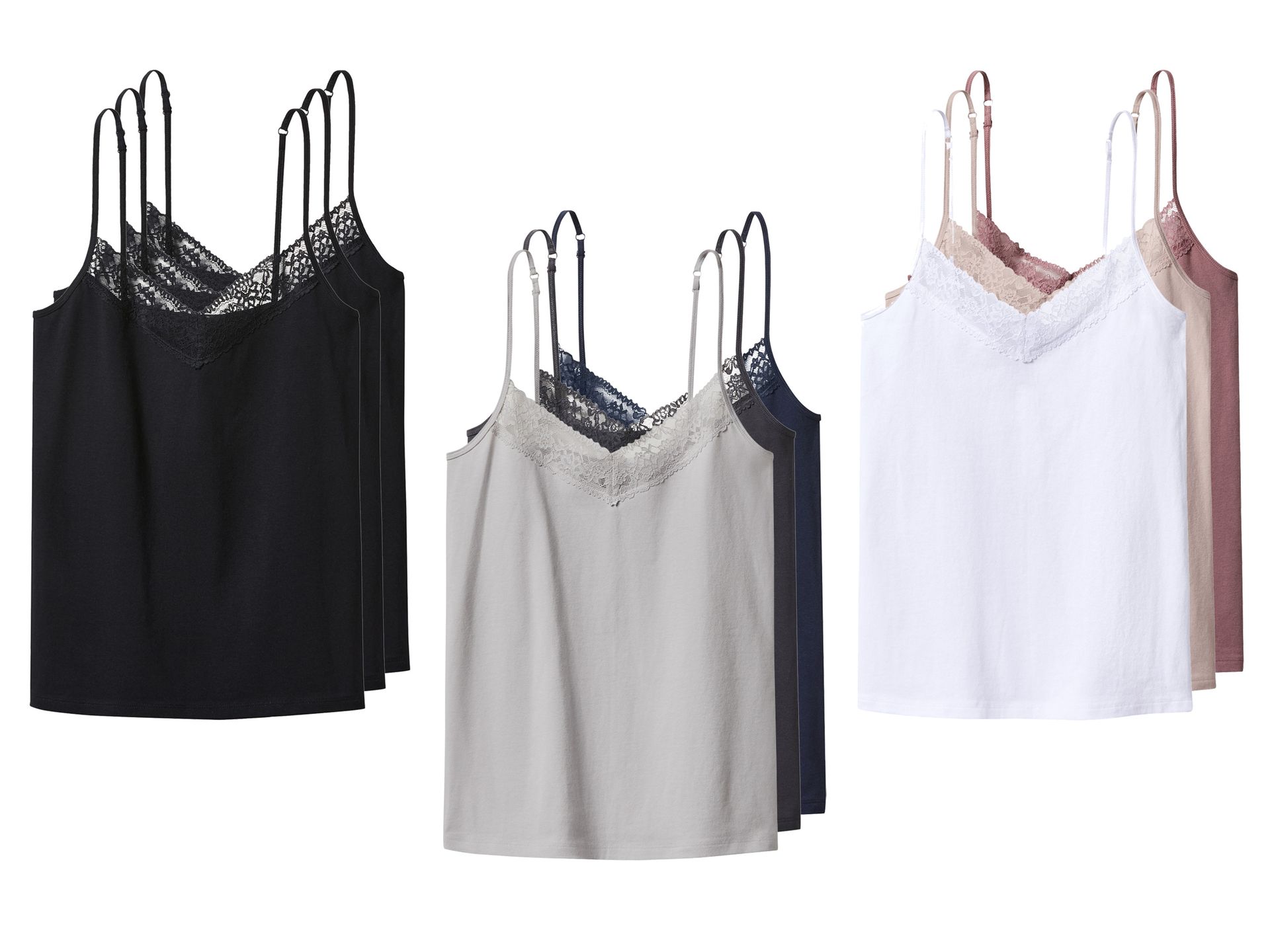 esmara® Podkoszulki damskie z bawełną, 3 sztuki