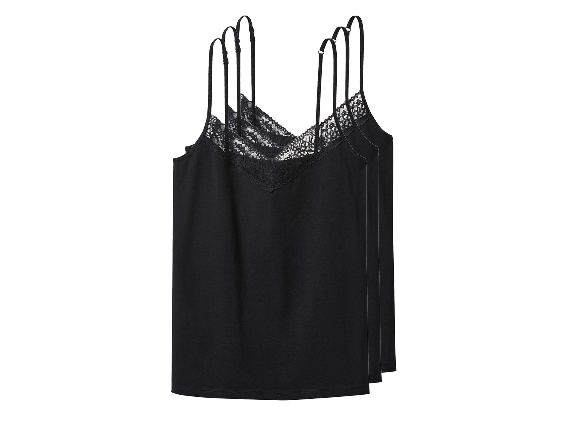 esmara® Podkoszulki damskie z bawełną, 3 sztuki (Czarny, XL(48/50))