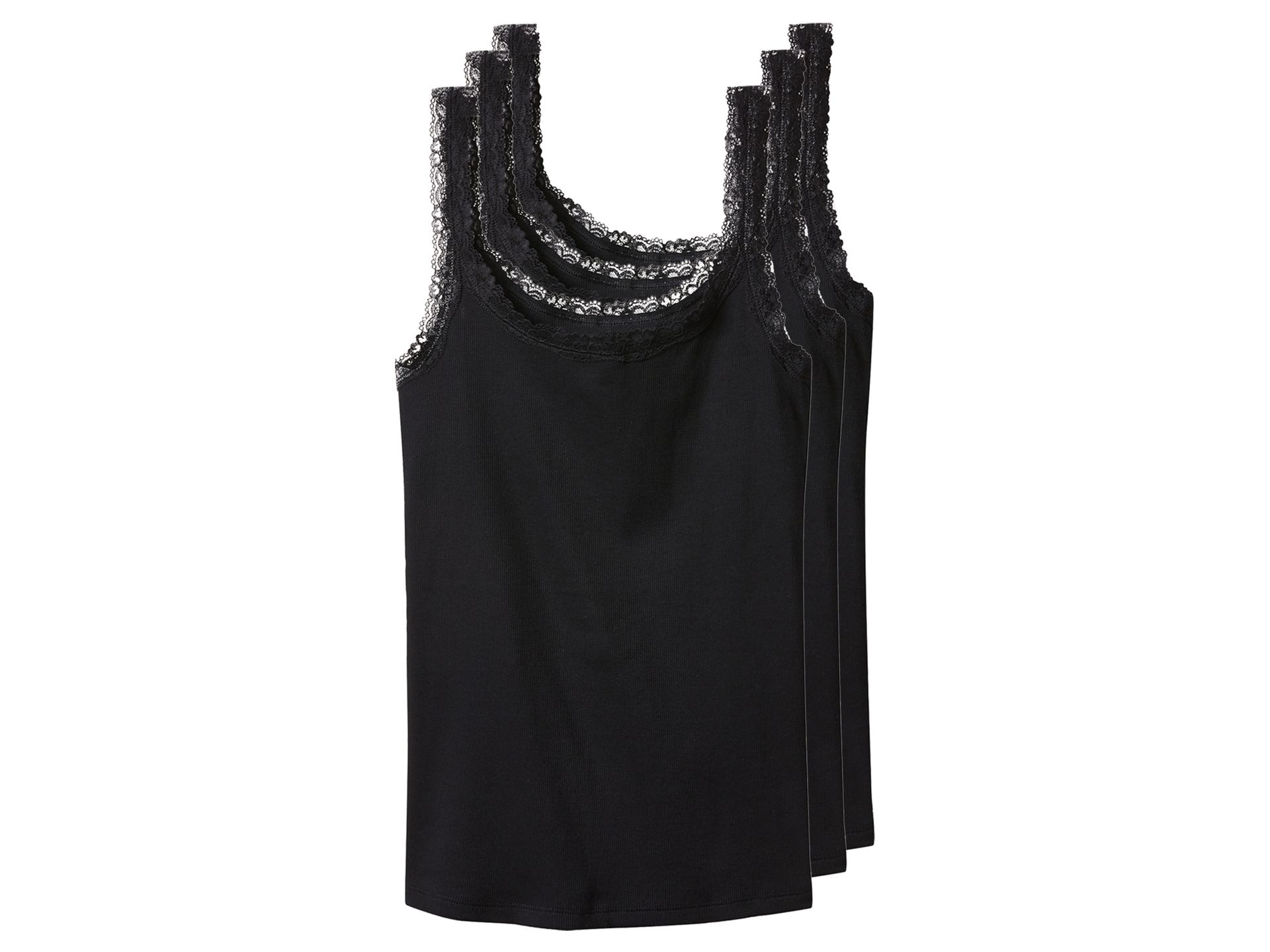 esmara® Podkoszulki damskie z bawełną, 3 sztuki (Czarny, XL(48/50))