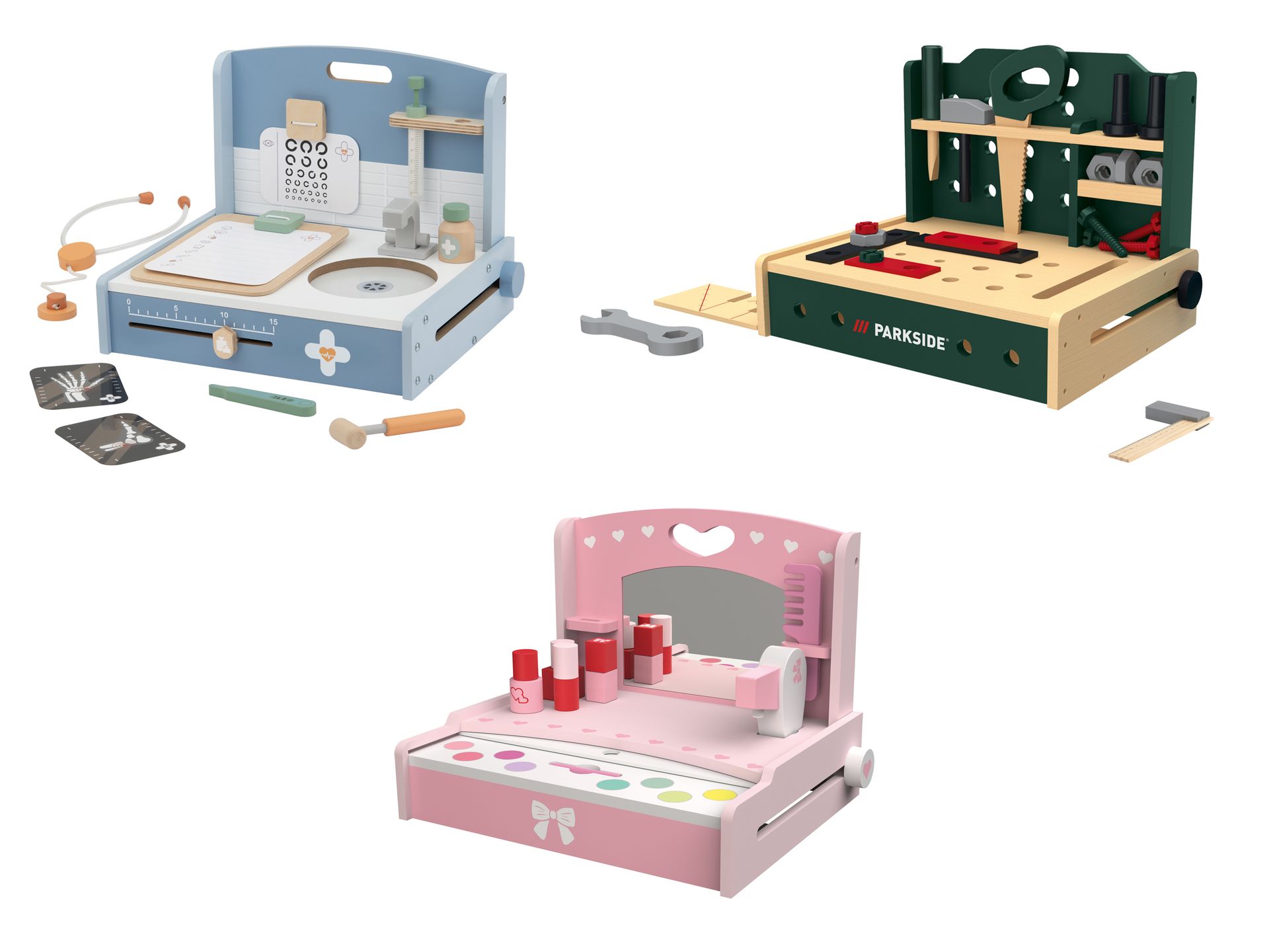 Lupilu Drewniana przychodnia / stół warsztatowy / toaletka do zabawy