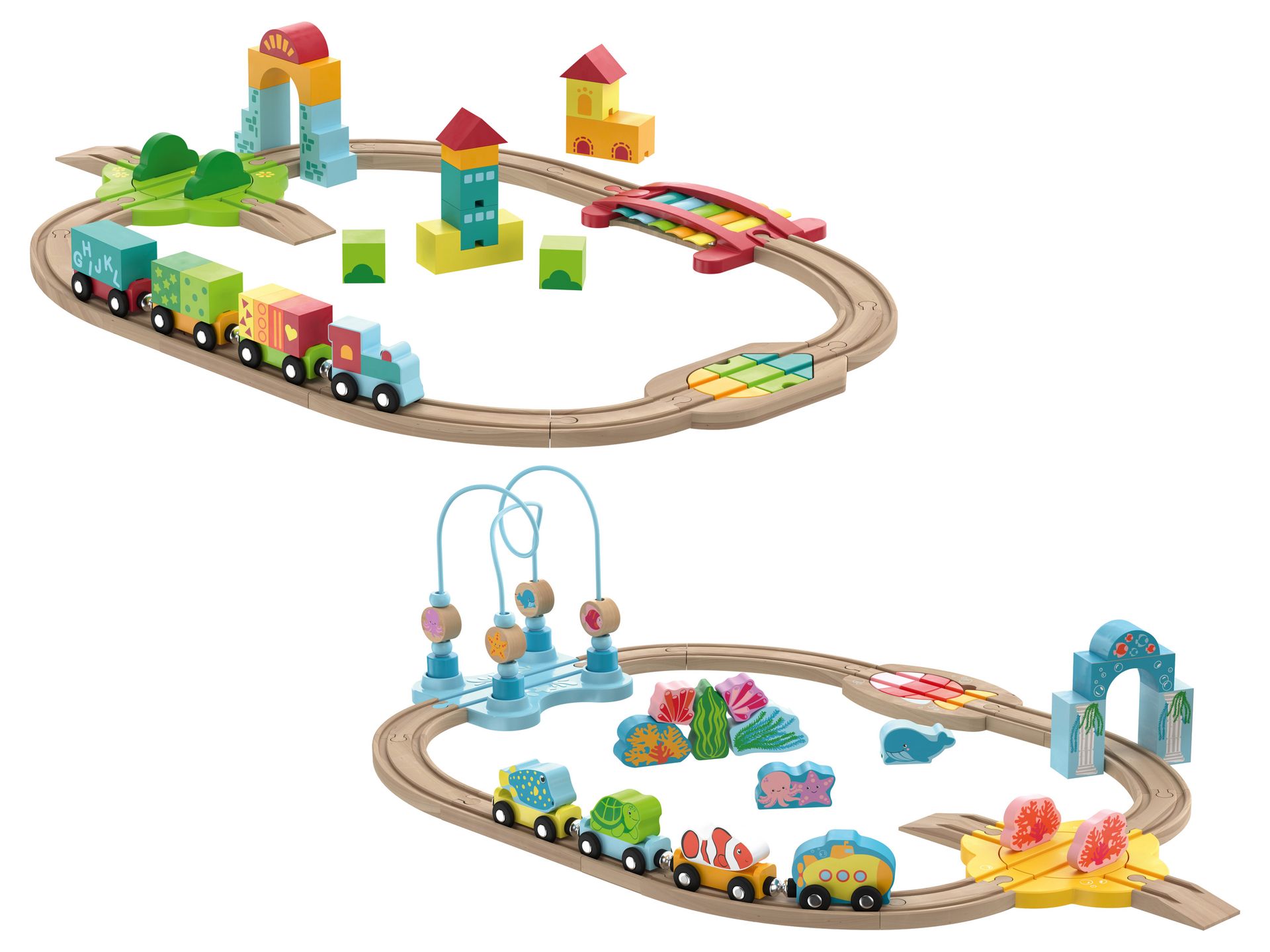 Lupilu Drewniana kolejka Zestaw Montessori / Podwodny świat