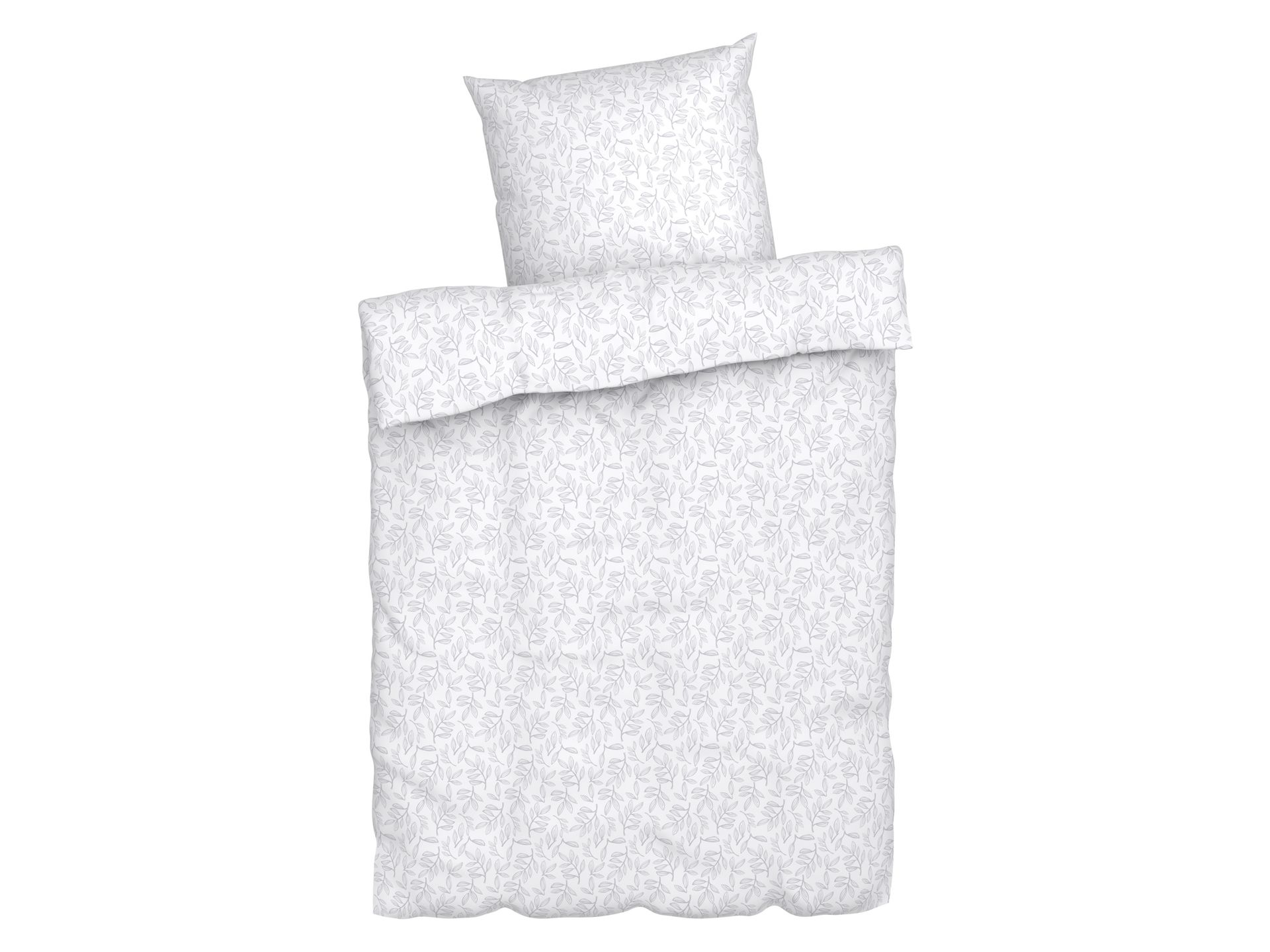 LIVARNO home Pościel flanelowa, 140 x 200 cm (Liście/biały/jasnoszary)