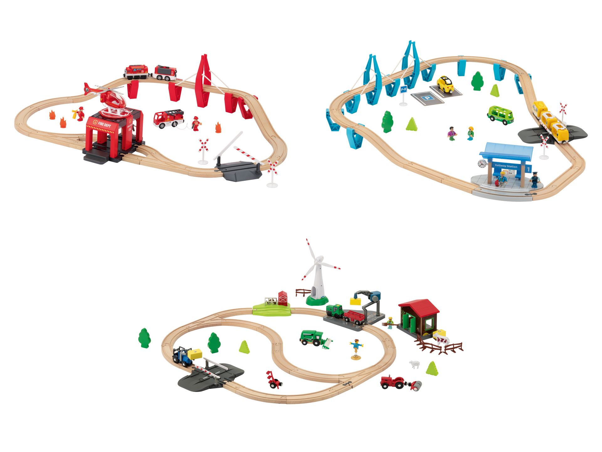 Lupilu Drewniana kolejka Straż Pożarna / Pociąg Pasażerski / Farma