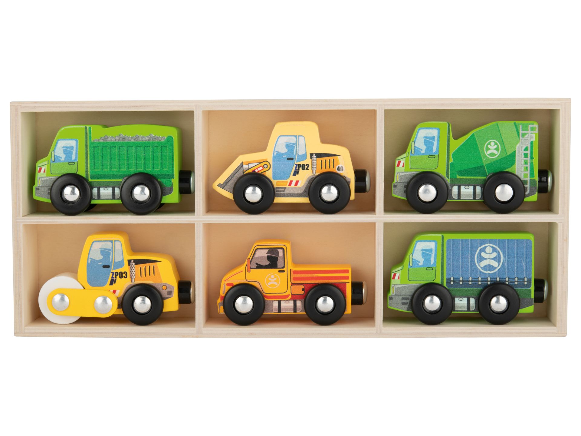Lupilu Zestaw 6 drewnianych samochodzików Pojazdy budowlane