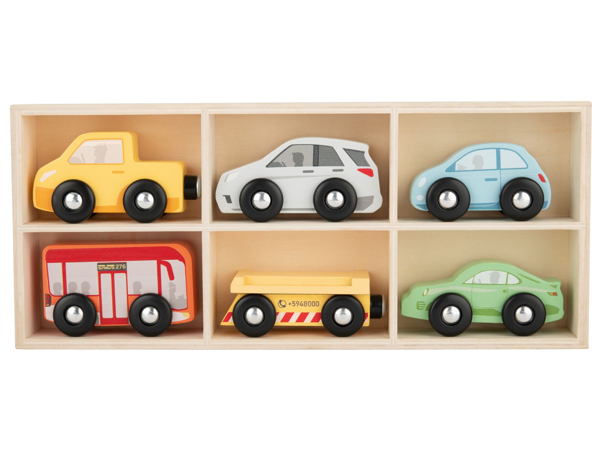 Lupilu Zestaw 6 drewnianych samochodzików Pojazdy miejskie