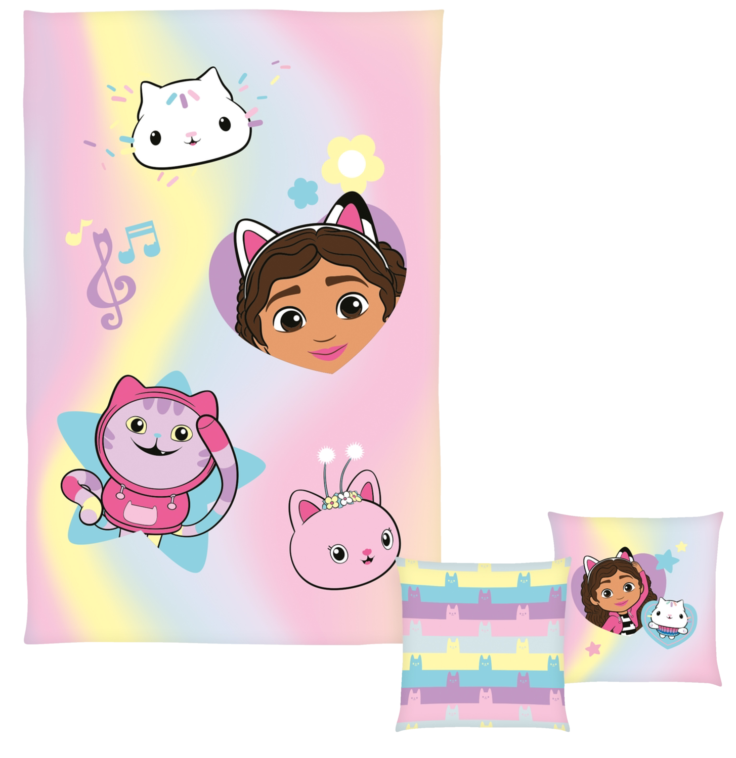Gabby´s Dollhouse Koc dziecięcy z poduszką z kolekcji Koci Domek Gabi różowy/żółty