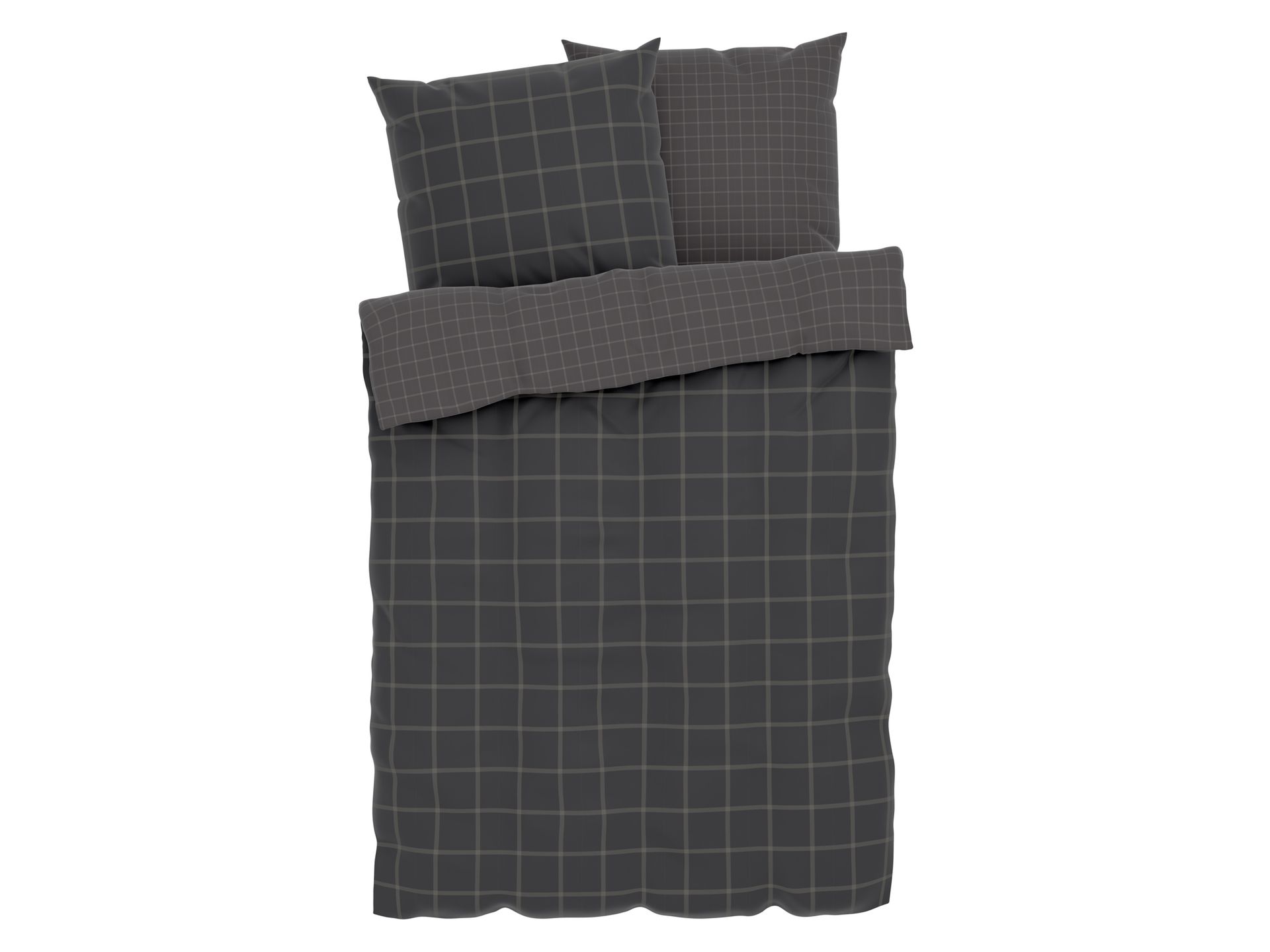 LIVARNO home Pościel dwustronna z mikrowłókna satynowego, 220 x 200 cm (Szary/ w kratkę)