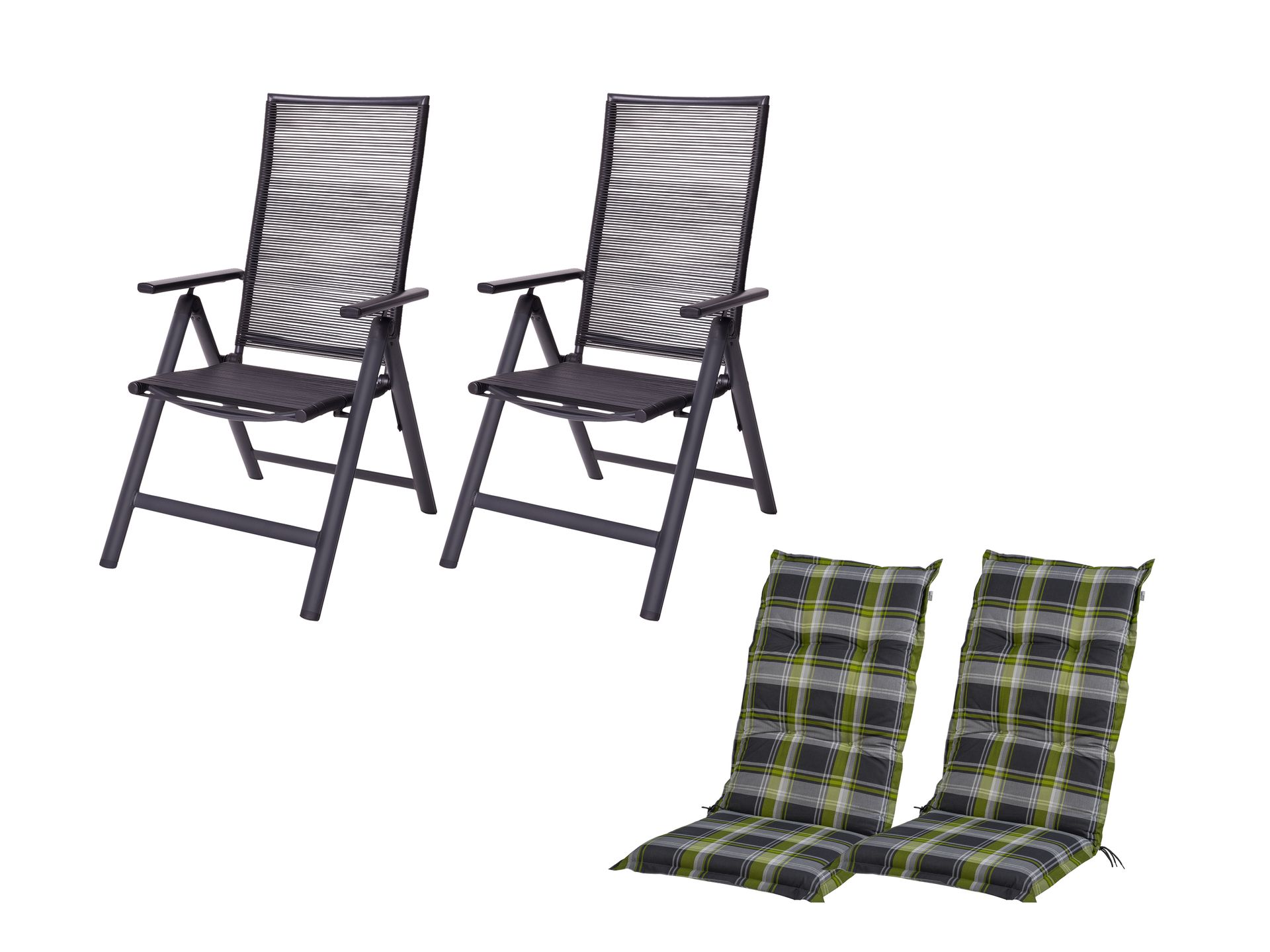 LIVARNO home Zestaw 2 aluminiowych foteli ogrodowych Miami z siedziskiem i oparciem z plecionki z 2 poduszkami na krzesło