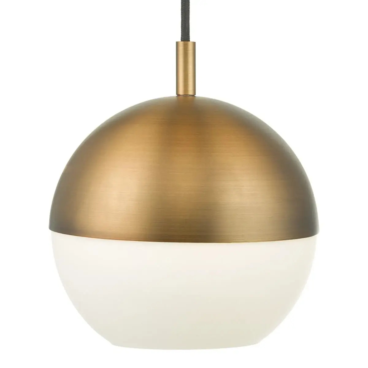 Okrągła wisząca lampa Andre AND0142 kula biała mosiądz