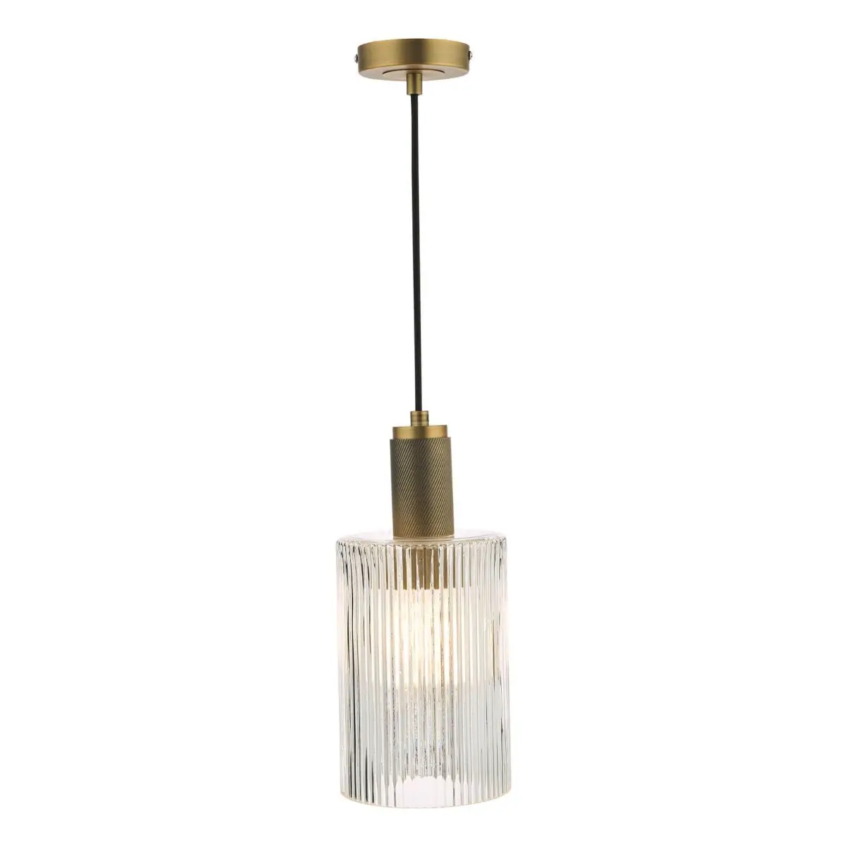 Szklana lampa zwisająca Nikolas NIK0140-E01 żebrowana szklana mosiądz