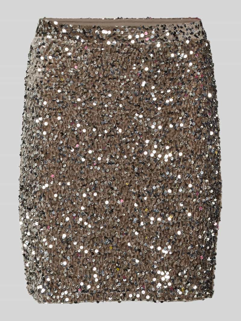 Spódnica midi o kroju podkreślającym sylwetkę z cekinowym obszyciem model ‘KAM’