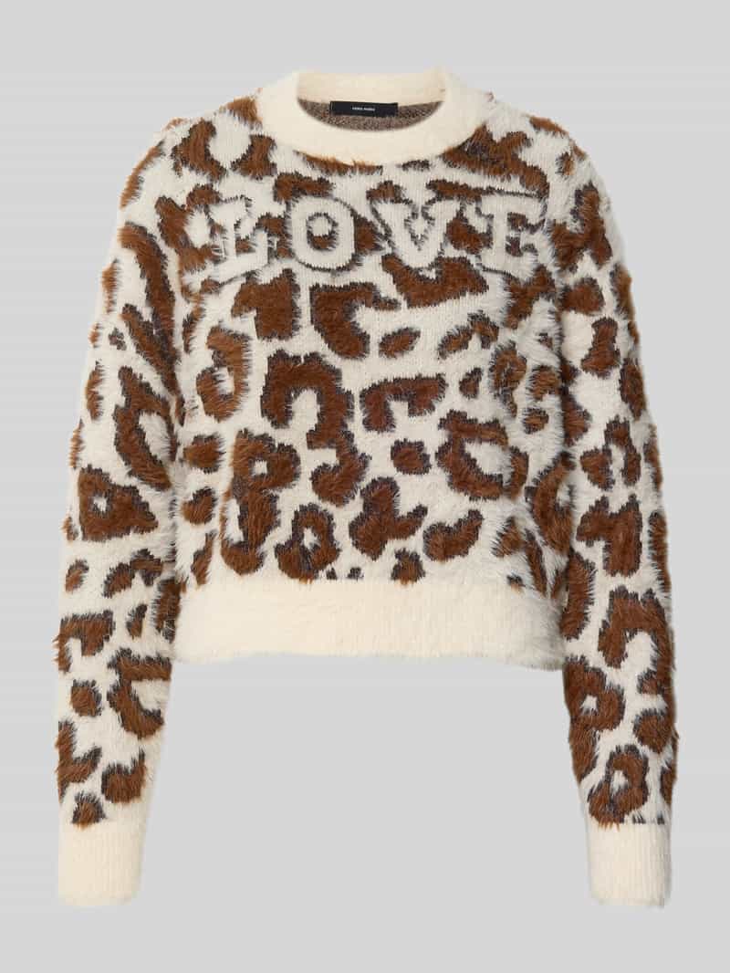 Sweter z dzianiny o kroju regular fit ze wzorem na całej powierzchni model ‘JUNGLE’