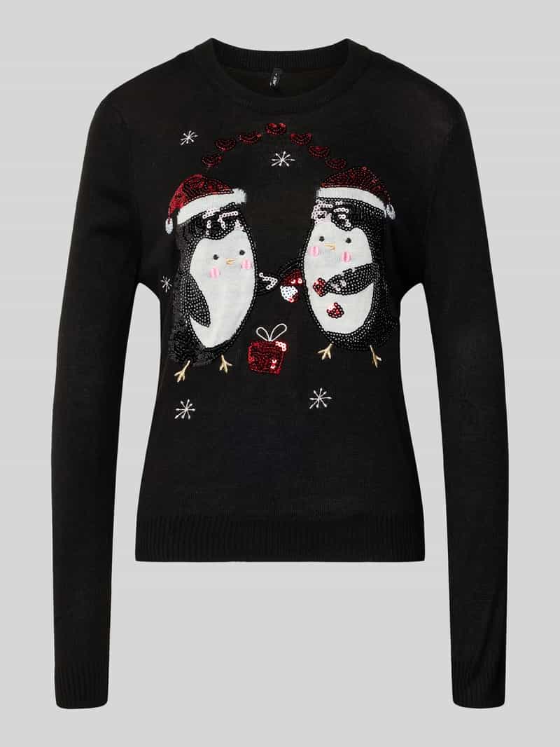 Sweter świąteczny o kroju regular fit z cekinowym motywem model ‘XMAS SHINE’