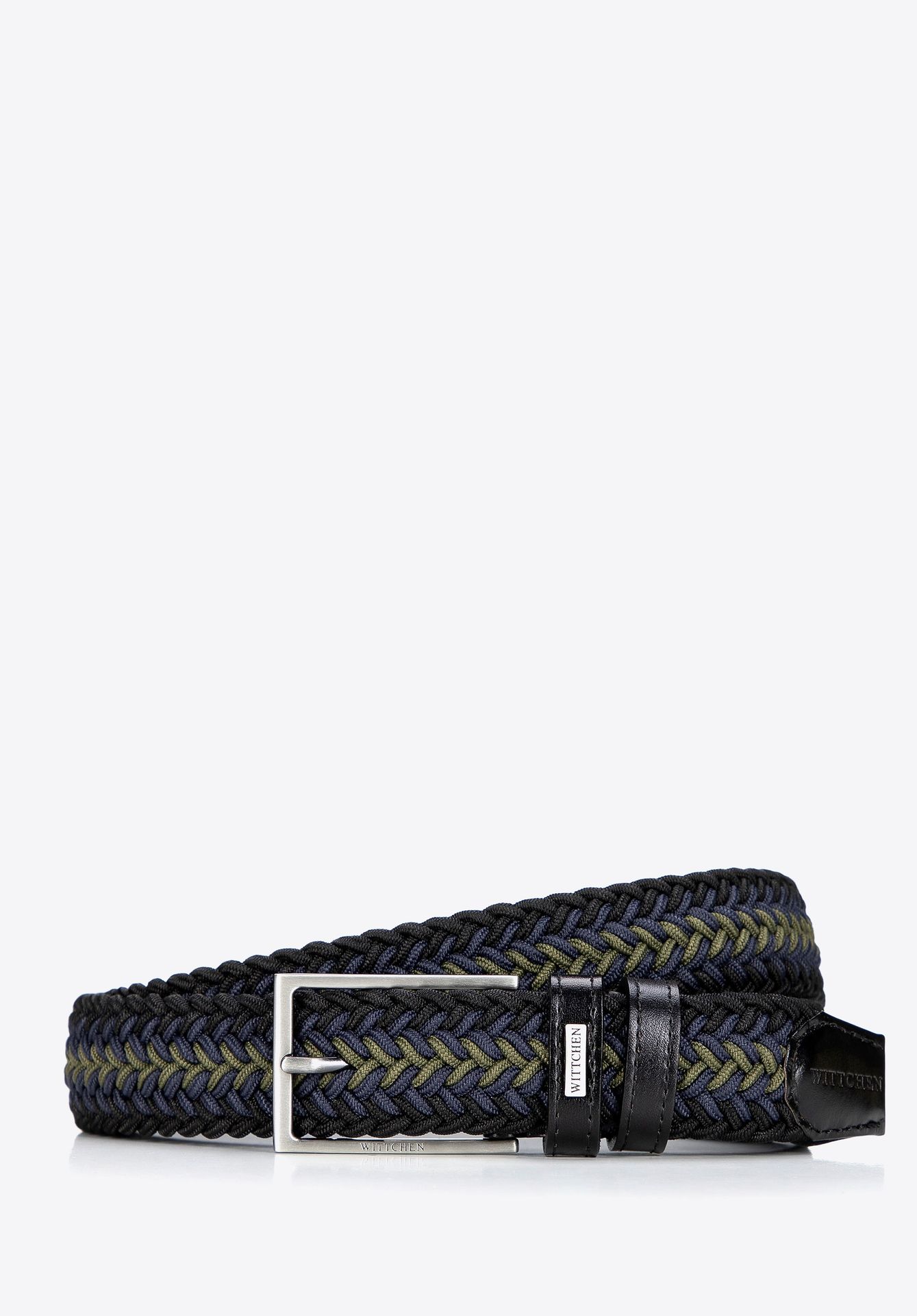 Klasyczny pasek męski materiałowy czarno - zielony