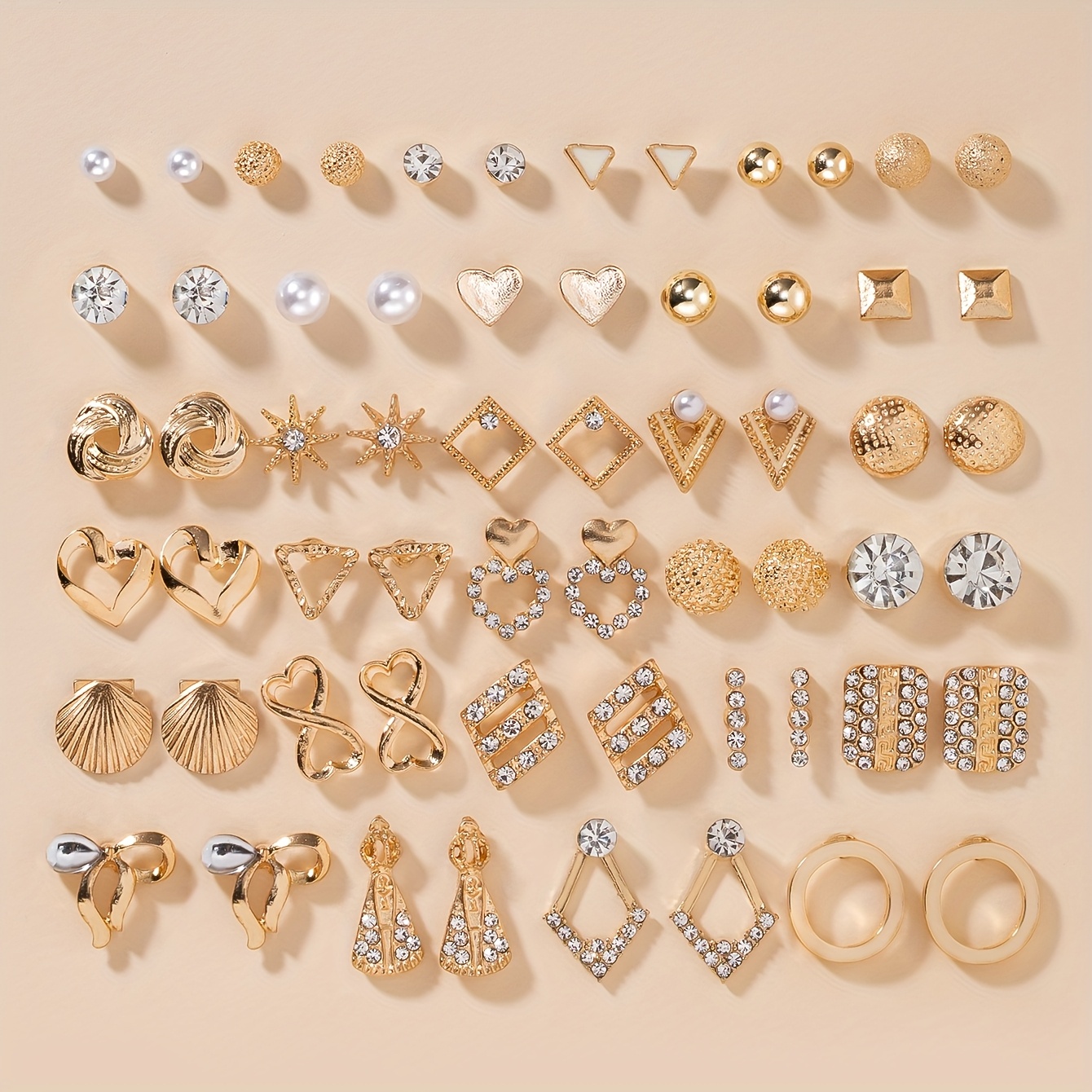 TEMU Zestaw 60 sztuk metalowych modnych prostych kolczykﾃｳw z kokardﾄ�, straszydﾅＦm, sercem, muszelkﾄ�, trﾃｳjkﾄ�tem, kwadratem, sﾅＰdkim okrﾄ冏iem,