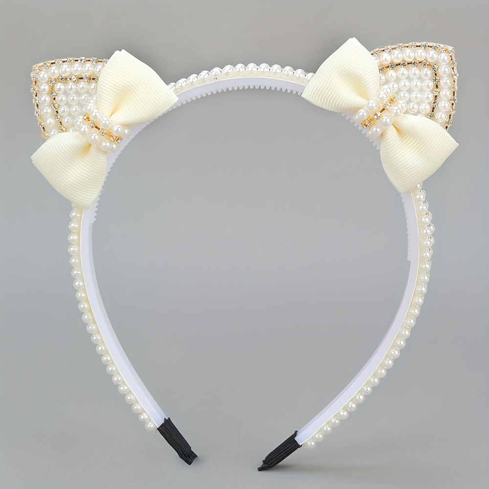 TEMU 1 szt. Elegancka Opaska z Sztucznymi Uszami i Cyrkoniami dla Kobiet - BﾅＺszczﾄ�ca Opaska na WﾅＰsy w KsztaﾅＤie Uszu z Kokardkﾄ�, Miﾄ冖kie Akcesoria