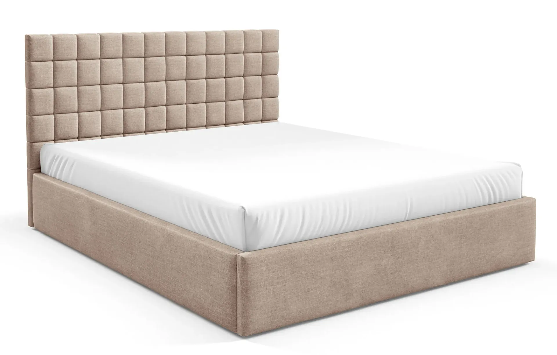 Ciemnobeżowe pikowane łóżko z pojemnikiem 3 rozmiary E9-G38