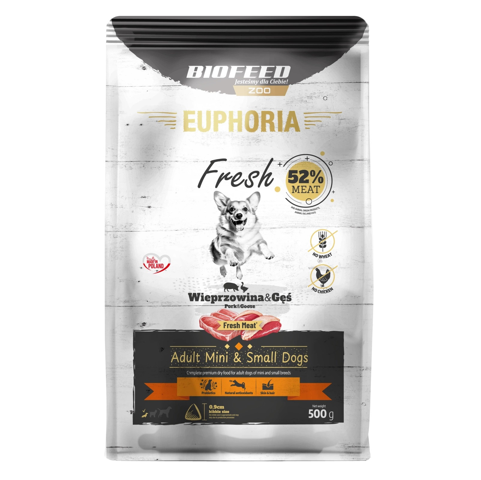 EUPHORIA Fresh Adult Wieprzowina z gęsią XS/S - sucha karma dla psa - 500g