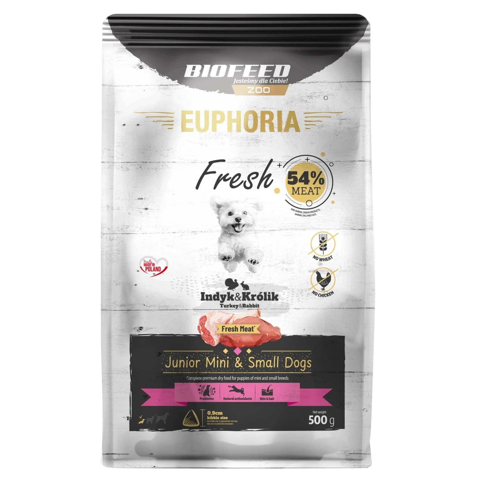 EUPHORIA Fresh Junior Indyk z królikiem XS/S - sucha karma dla psa - 500g