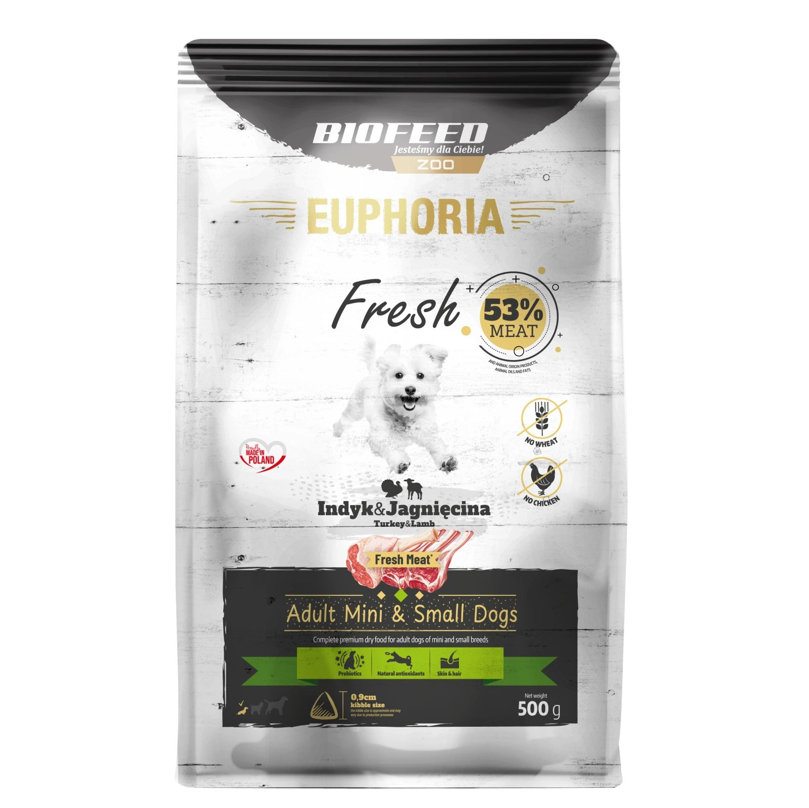 EUPHORIA Fresh Adult Indyk z jagnięciną XS/S - sucha karma dla psa - 500g