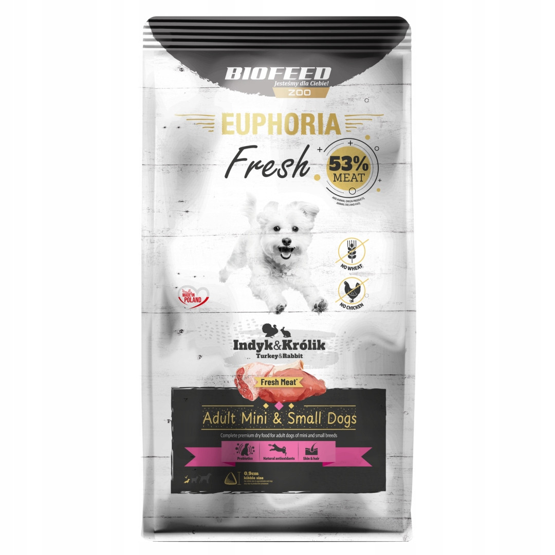 EUPHORIA Fresh Adult Indyk z królikiem XS/S - sucha karma dla psa - 500g
