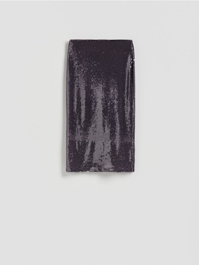 Reserved - Spódnica midi z cekinami - ciemnofioletowy