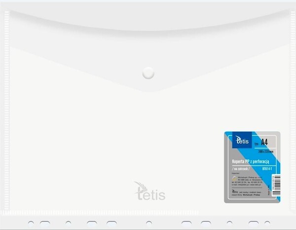 TETIS Koperta A4 PP na zatrzask perfor. mleczna (6 szt)