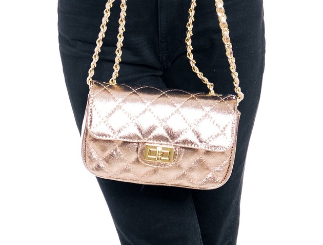 Torebka skórzana pikowana - złota (7026)