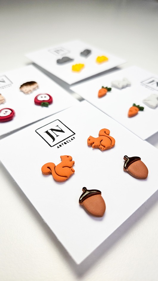 Zestaw jesiennych kolczyków - wiewiórka i żołędzie