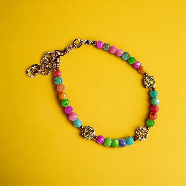 Bransoletka : summer collection : kolorowa muszla, kwiatuszki