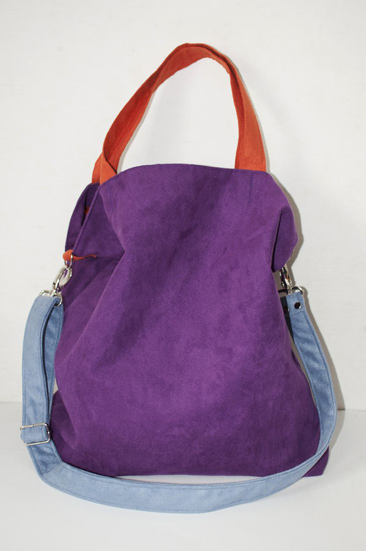 Torba na ramię XL - fiolet,pomarańcz,szaroniebieski