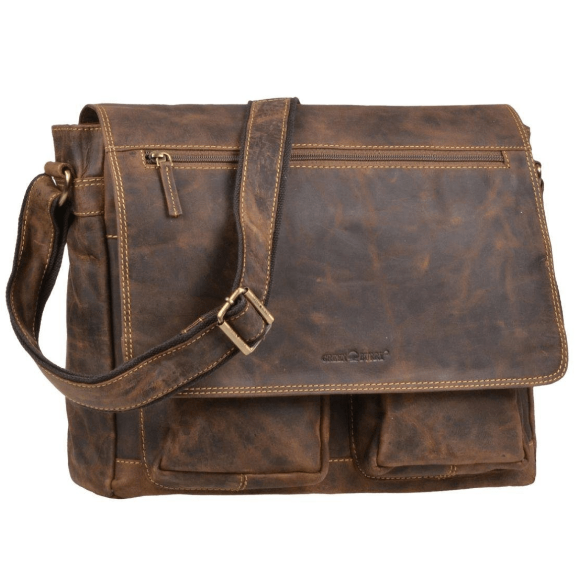 GreenBurry Vintage Leather Shoulder Bag with Laptot compartment Antique brown 35x32cm