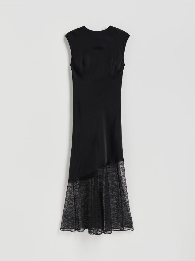 Reserved - Sukienka midi z koronką - czarny