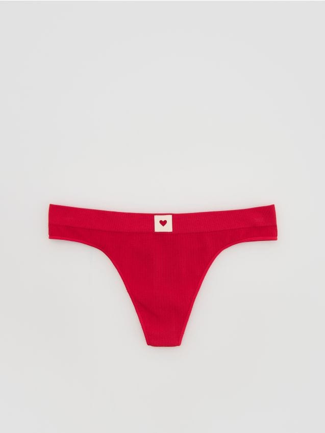 Reserved - Prążkowane majtki stringi - czerwony