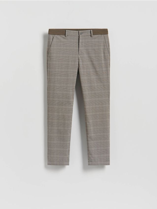 Reserved - Spodnie chino slim w kratę - beżowy
