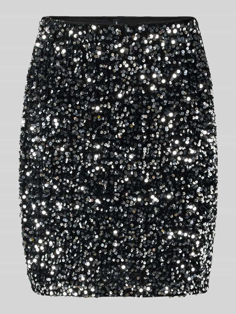 Spódnica mini o lekko rozkloszowanym kroju z cekinowym obszyciem model ‘BELLA’