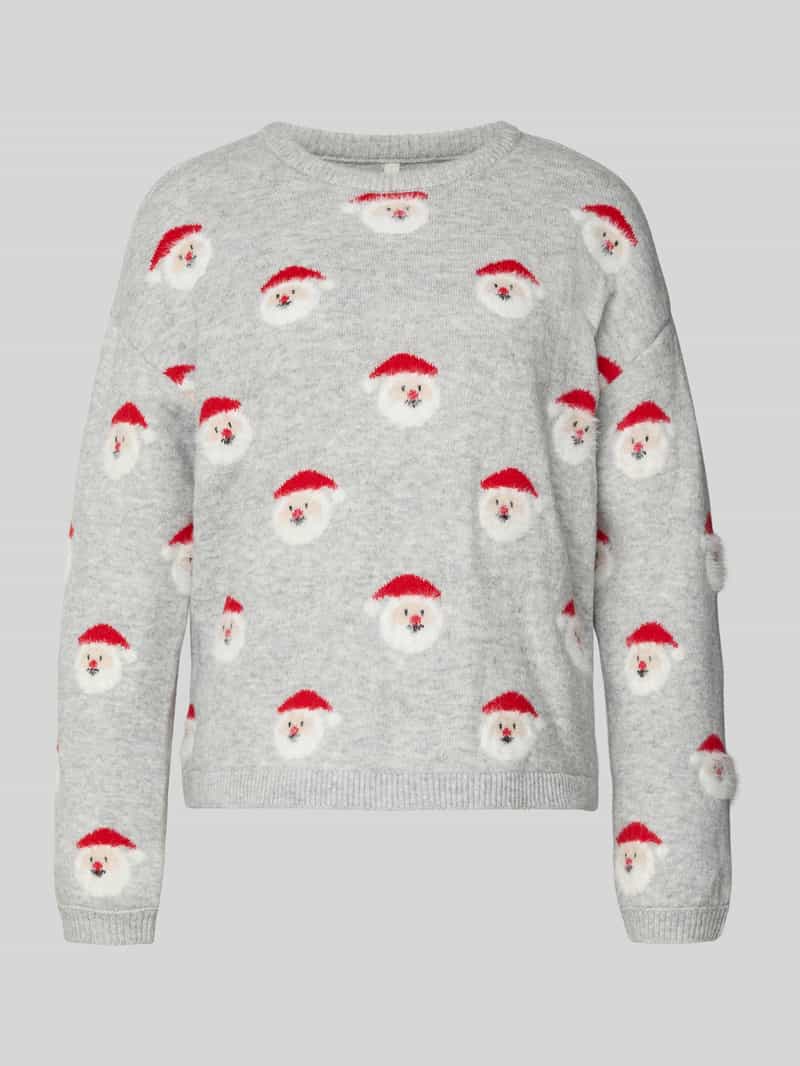 Sweter świąteczny o kroju regular fit z nadrukiem z motywem model ‘XMAS SANTA’