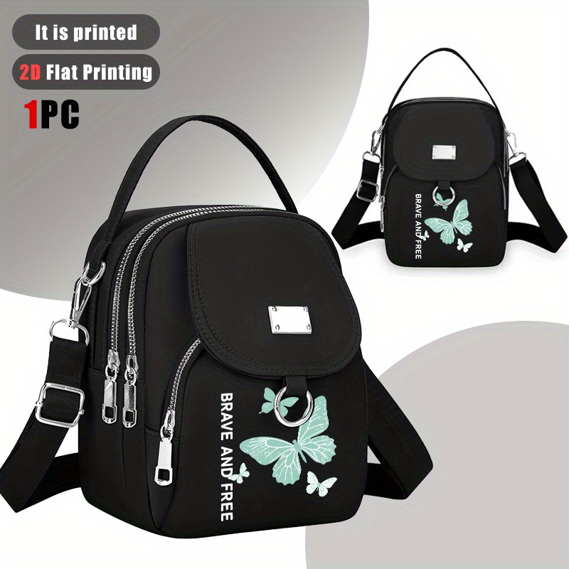 TEMU 1 szt. Damska stylowa czarna torba na ramię z motywem motyla „BRAKE AND FREE” – trwały poliester, zamek błyskawiczny, idealna na codzienne