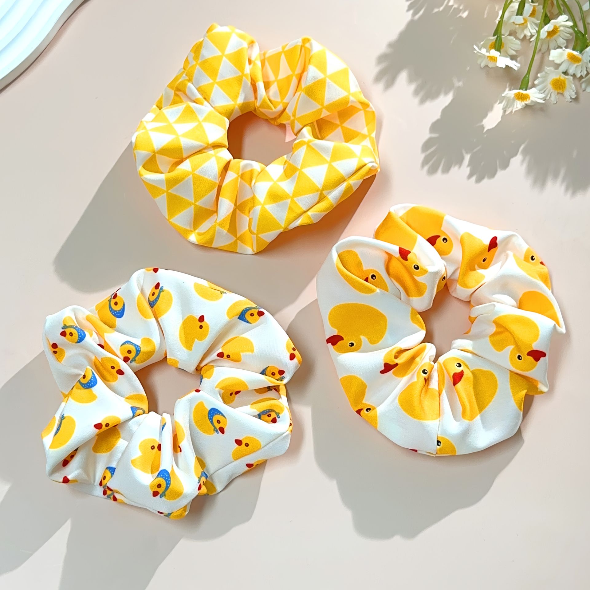 TEMU 3 szt. Zestaw Wsuwki do Włosów z Kreskówkowym Motywem Kaczek, Urocze Gumki do Niskiego Kucyka na Styl Świąteczny i Codzienny
